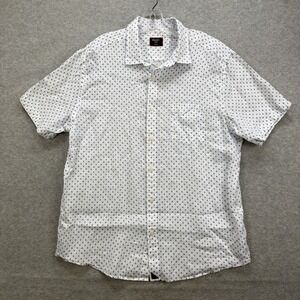 Untuckit Shirt Mens XL White Blue Polka Dot Diamond‎ Linen Dixon Short Sleeve